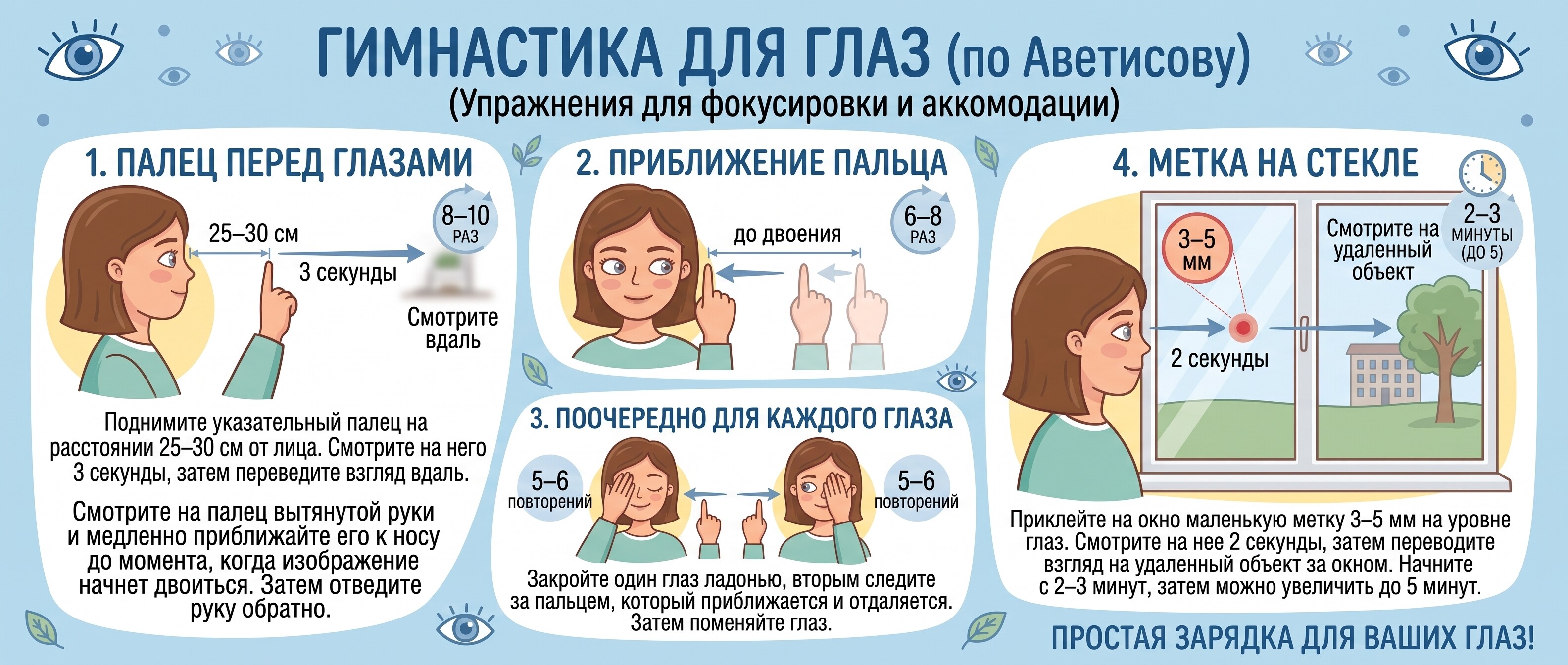 Третий комплекс упражнений гимнастики для глаз по Аветисову